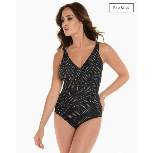 Miraclesuit Pin Point Oceanus One Piece Polka Dot Monokini Swimsuit Size 18 - Picture 2 of 11